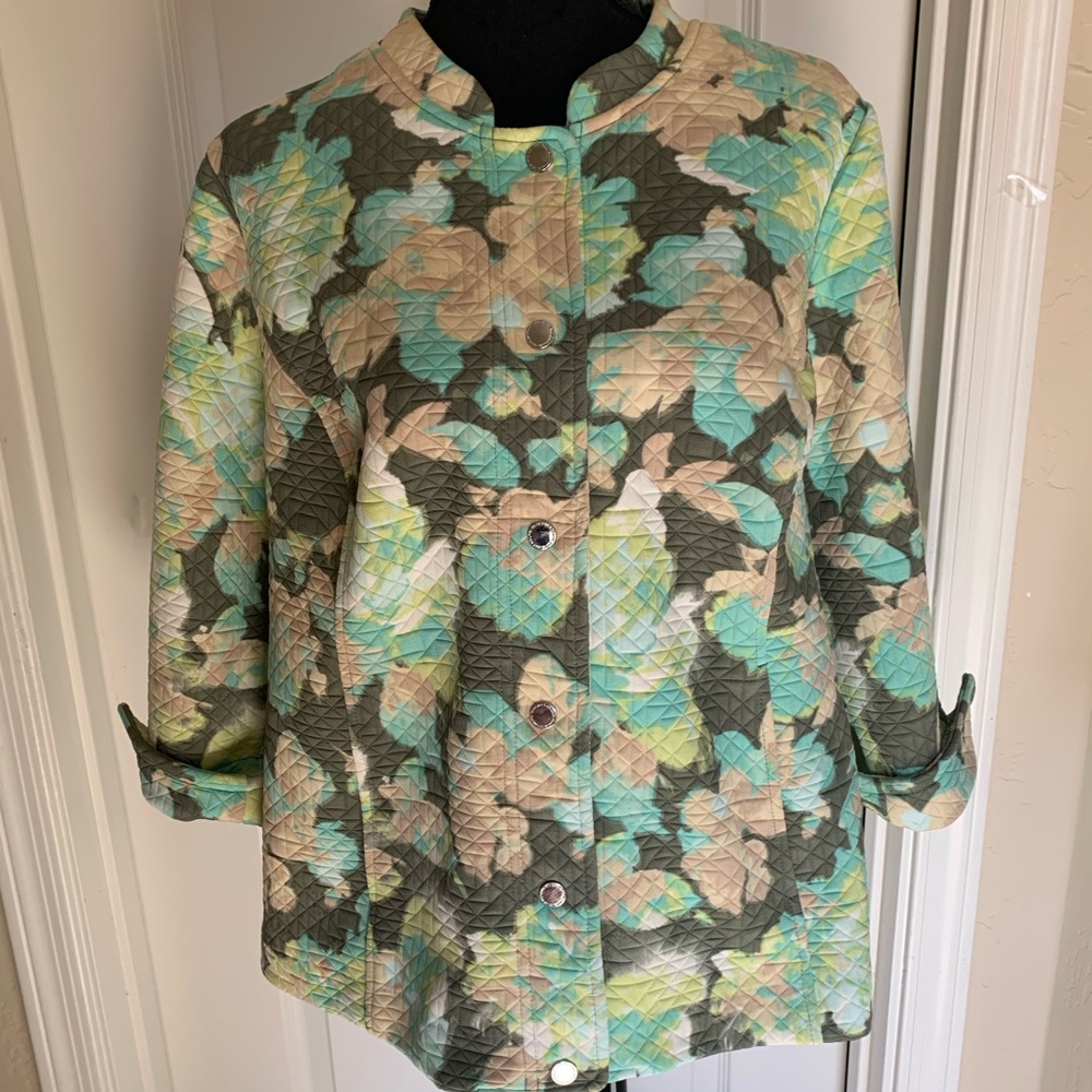 Isaac Mizrahi Floral Quilted Utility Jacket - Green, Tan, Cream No Wear!